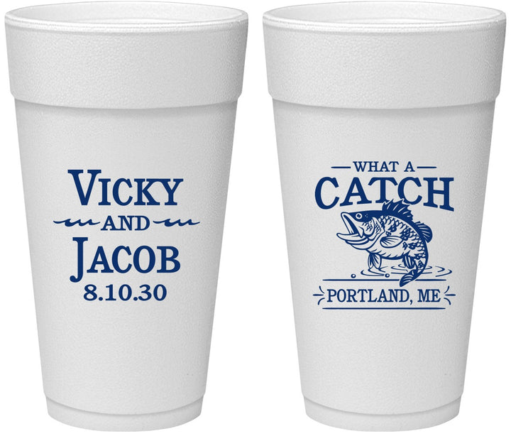 Personalized Wedding 24 oz Foam Cups - What A Catch Fish | 247