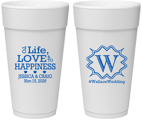 Personalized Wedding 24 oz Foam Cups - Life Love Happiness | 248