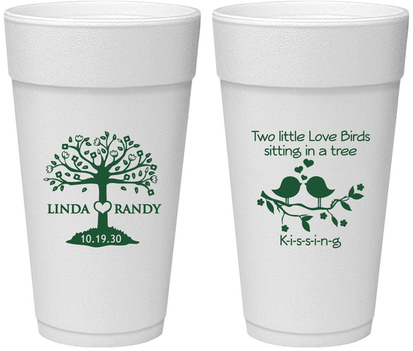 Personalized Wedding 24 oz Foam Cups - Two Little Love Birds | 249