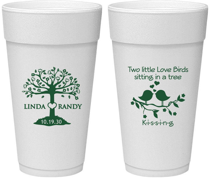 Personalized Wedding 24 oz Foam Cups - Two Little Love Birds | 249