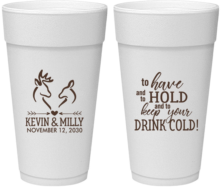 Personalized Wedding 24 oz Foam Cups - To Have And To Hold | 250