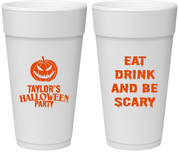 Personalized Halloween 24 oz Foam Cups - Scary Pumpkin | 250008