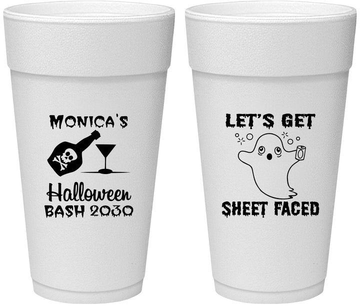Personalized Halloween 24 oz Foam Cups - Ghost Sheet Faced | 250009