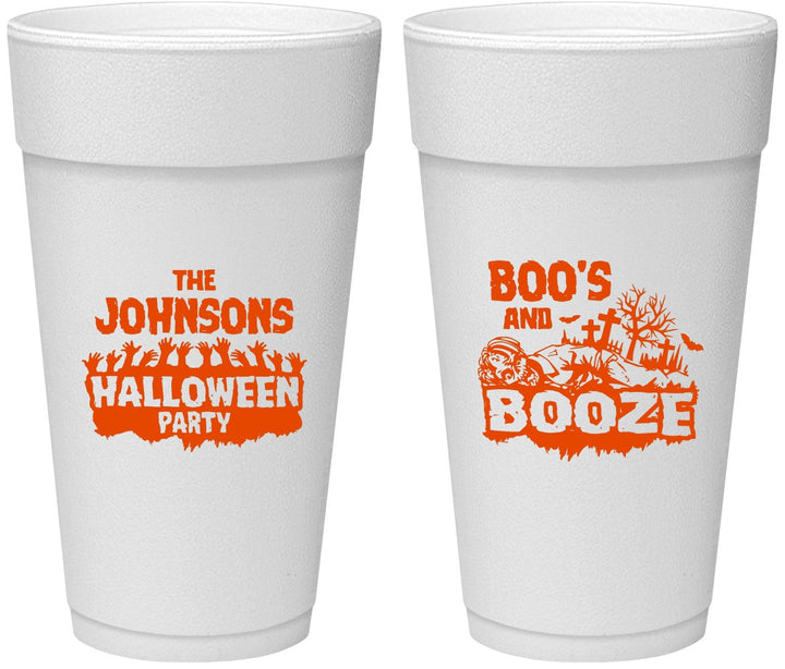 Personalized Halloween 24 oz Foam Cups - Boos And Booze | 250012