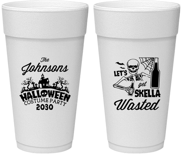 Personalized Halloween 24 oz Foam Cups - Skellawasted Skeleton | 250014