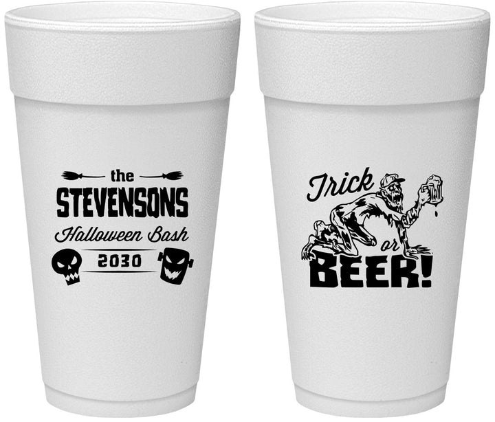 Personalized Halloween 24 oz Foam Cups - Trick Or Beer | 250021