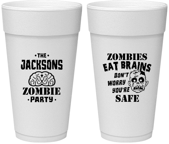 Personalized Halloween 24 oz Foam Cups - Zombie Brain | 250026