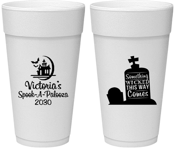 Personalized Halloween 24 oz Foam Cups - Haunted House | 250031
