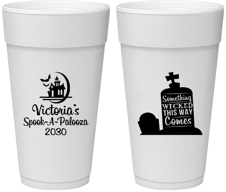Personalized Halloween 24 oz Foam Cups - Haunted House | 250031