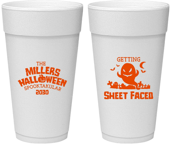 Personalized Halloween 24 oz Foam Cups - Ghost Sheet Faced | 250040