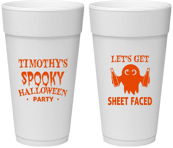 Personalized Halloween 24 oz Foam Cups - Ghost Sheet Faced | 250044