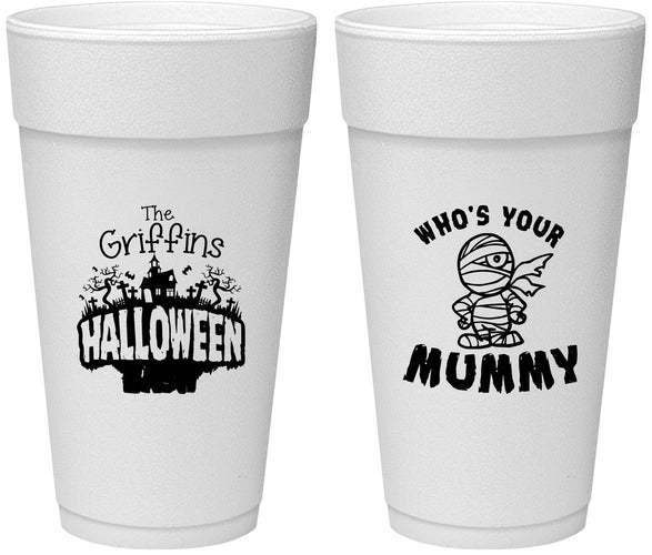 Personalized Halloween 24 oz Foam Cups - Whos Your Mummy | 250067