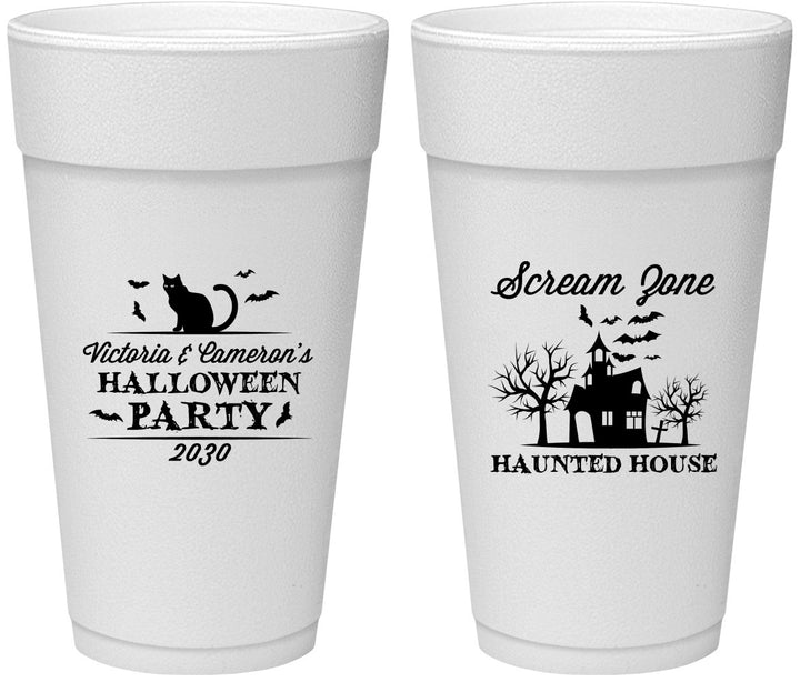 Personalized Halloween 24 oz Foam Cups - Haunted House | 250071