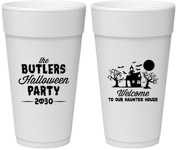 Personalized Halloween 24 oz Foam Cups - Haunted House | 250073