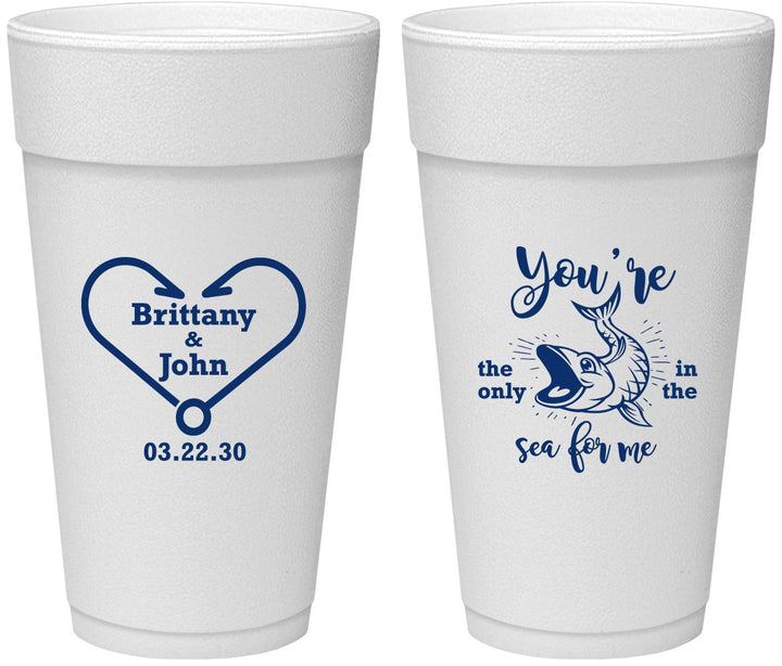 Personalized Wedding 24 oz Foam Cups - Fish In The Sea For Me | 254