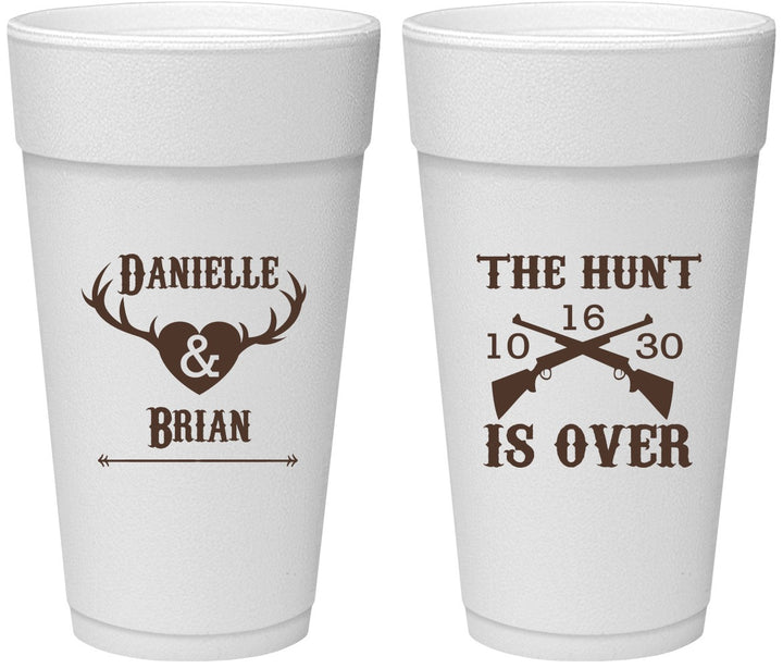 Personalized Wedding 24 oz Foam Cups - The Hunt Is Ove | 258
