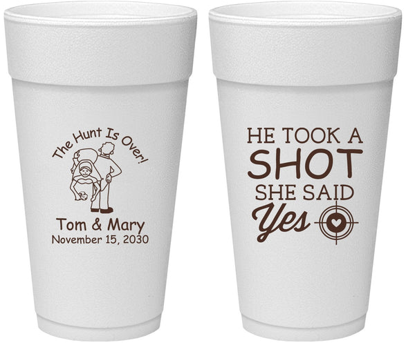 Personalized Wedding 24 oz Foam Cups - He Took A Shot She Said Yes | 259