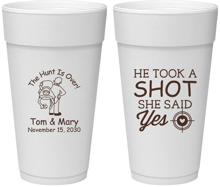 Personalized Wedding 24 oz Foam Cups - He Took A Shot She Said Yes | 259