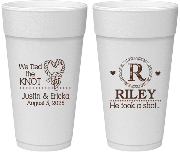 Personalized Wedding 24 oz Foam Cups - We Tied The Knot | 260