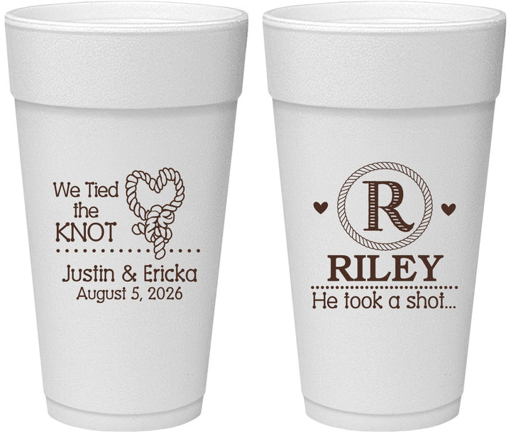Personalized Wedding 24 oz Foam Cups - We Tied The Knot | 260