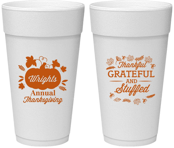 Personalized Thanksgiving 24 oz Foam Cups - Grateful And Stuffed | 260000