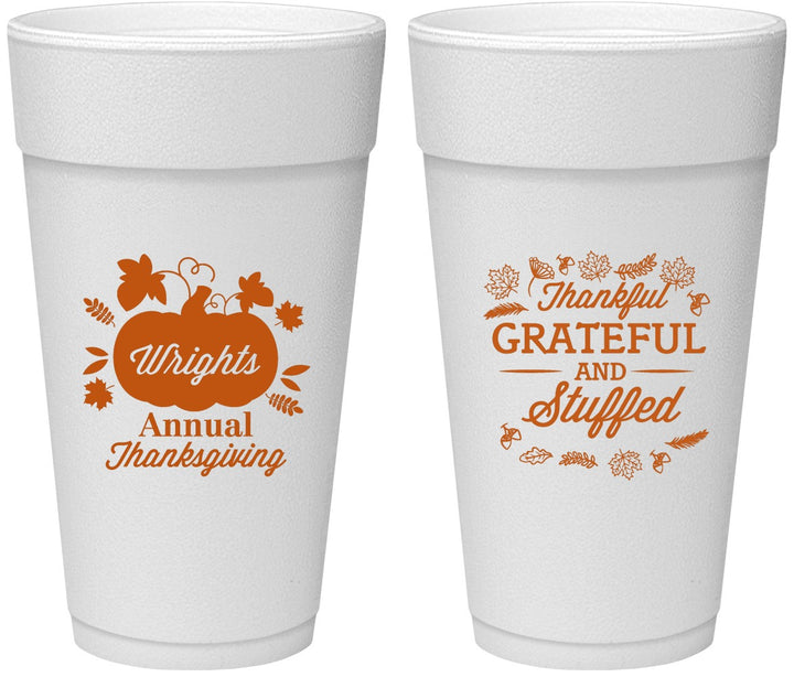Personalized Thanksgiving 24 oz Foam Cups - Grateful And Stuffed | 260000