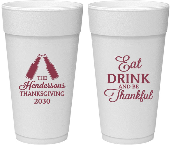 Personalized Thanksgiving 24 oz Foam Cups - Eat Drink Thankful | 260001