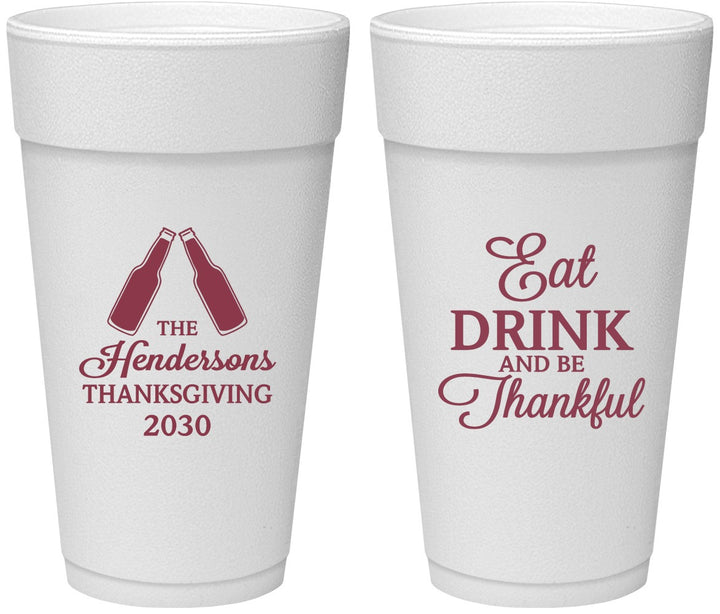 Personalized Thanksgiving 24 oz Foam Cups - Eat Drink Thankful | 260001