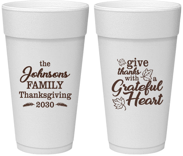 Personalized Thanksgiving 24 oz Foam Cups - Grateful | 260006