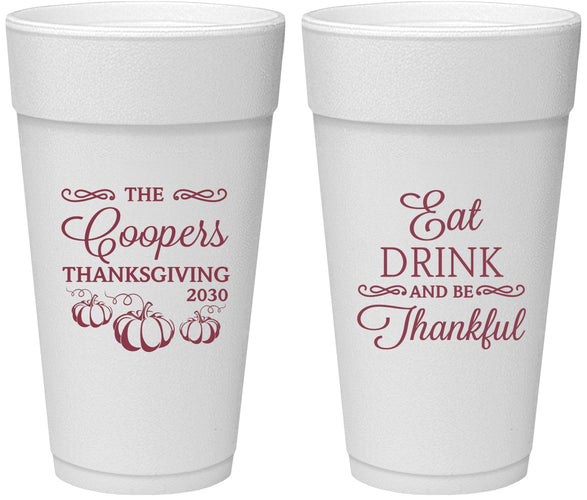 Personalized Thanksgiving 24 oz Foam Cups - Eat Drink Thankful | 260009