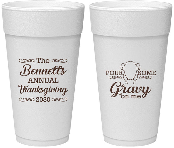 Personalized Thanksgiving 24 oz Foam Cups - Turkey Gravy | 260015