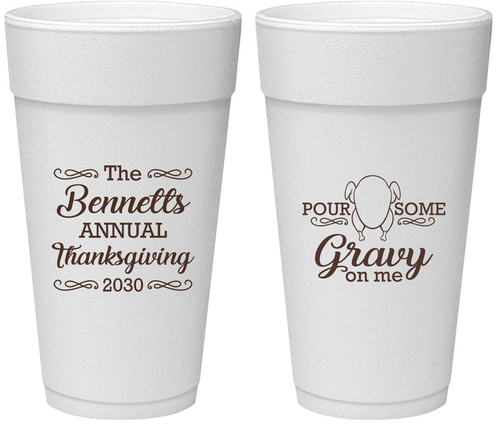 Personalized Thanksgiving 24 oz Foam Cups - Turkey Gravy | 260015