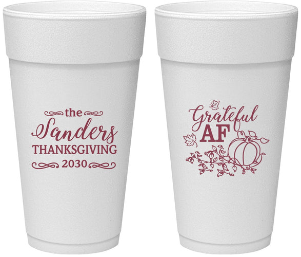 Personalized Thanksgiving 24 oz Foam Cups - Grateful Af | 260017