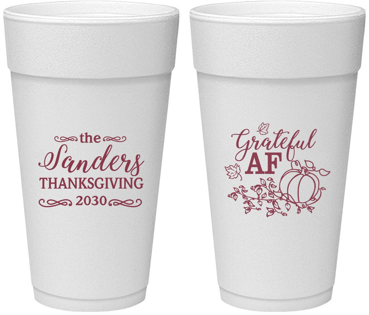 Personalized Thanksgiving 24 oz Foam Cups - Grateful Af | 260017