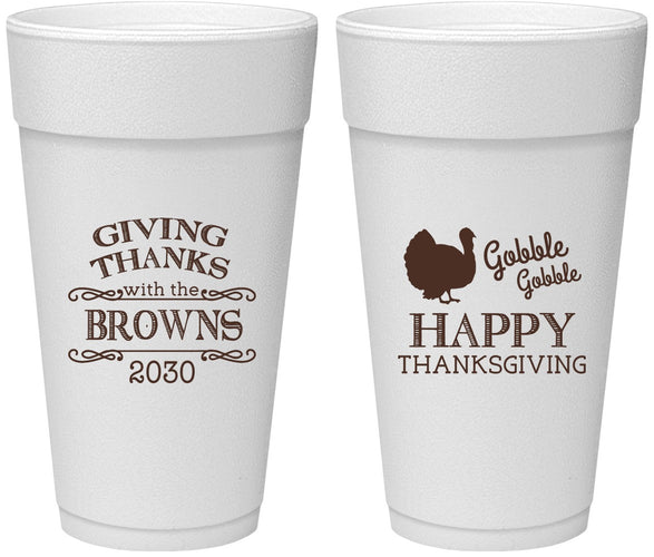 Personalized Thanksgiving 24 oz Foam Cups - Gobble Gobble | 260022