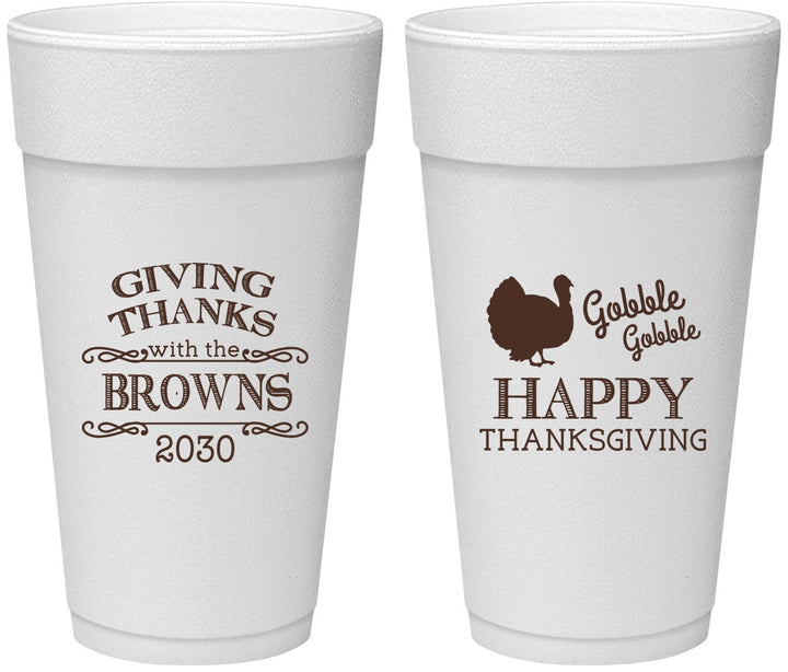 Personalized Thanksgiving 24 oz Foam Cups - Gobble Gobble | 260022