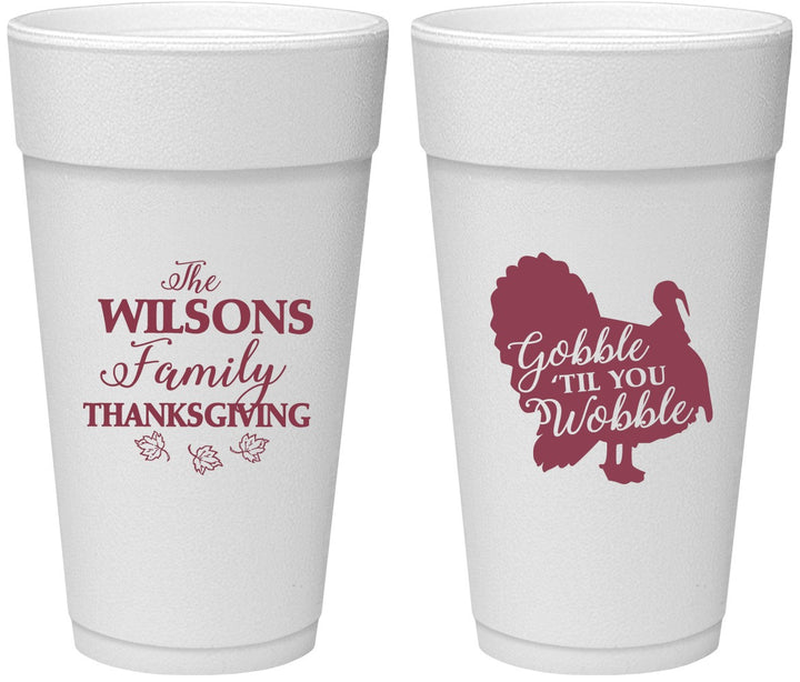 Personalized Thanksgiving 24 oz Foam Cups - Gobble Til You Wobble | 260025