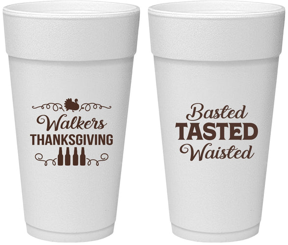 Personalized Thanksgiving 24 oz Foam Cups - Basted Tasted Waisted | 260027