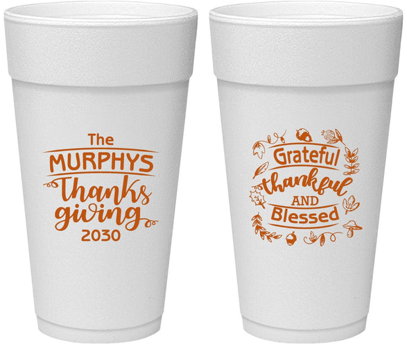Personalized Thanksgiving 24 oz Foam Cups - Grateful Blessed | 260028