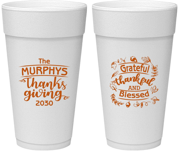 Personalized Thanksgiving 24 oz Foam Cups - Grateful Blessed | 260028