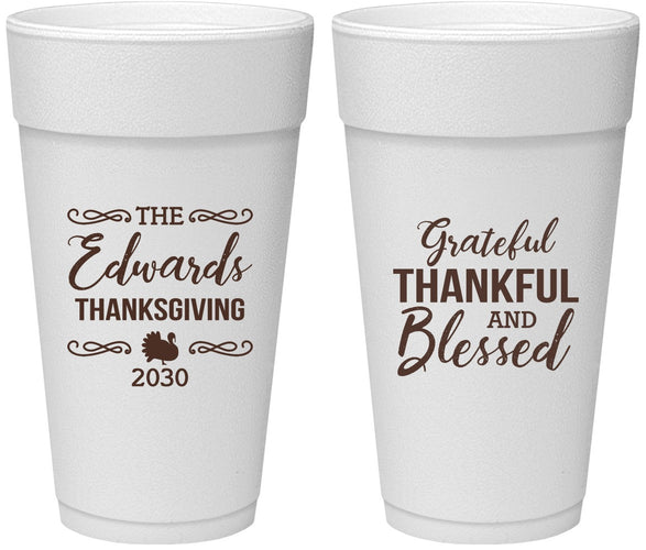 Personalized Thanksgiving 24 oz Foam Cups - Grateful Blessed | 260030