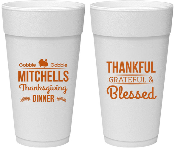 Personalized Thanksgiving 24 oz Foam Cups - Thankful Blessed | 260032