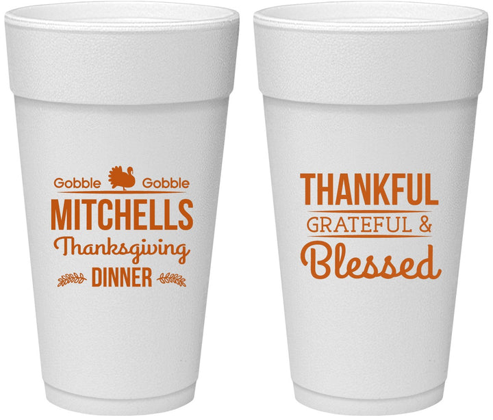 Personalized Thanksgiving 24 oz Foam Cups - Thankful Blessed | 260032