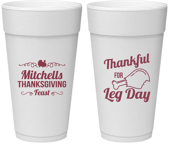 Personalized Thanksgiving 24 oz Foam Cups - Leg Day | 260033