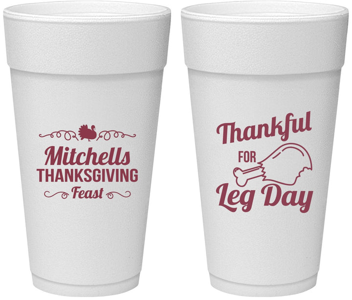 Personalized Thanksgiving 24 oz Foam Cups - Leg Day | 260033
