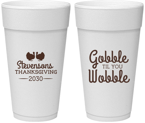 Personalized Thanksgiving 24 oz Foam Cups - Gobble Til You Wobble | 260034