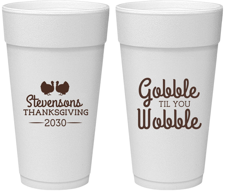 Personalized Thanksgiving 24 oz Foam Cups - Gobble Til You Wobble | 260034
