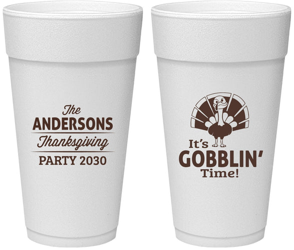 Personalized Thanksgiving 24 oz Foam Cups - Turkey Gobblin | 260035