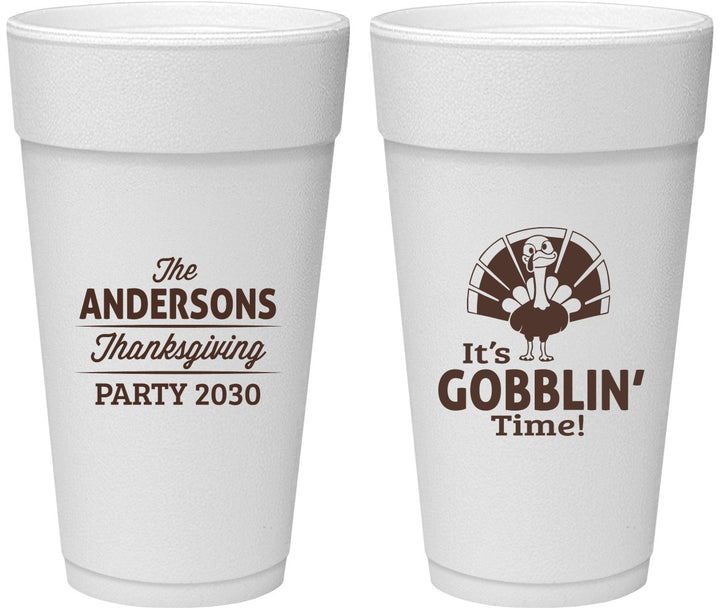 Personalized Thanksgiving 24 oz Foam Cups - Turkey Gobblin | 260035