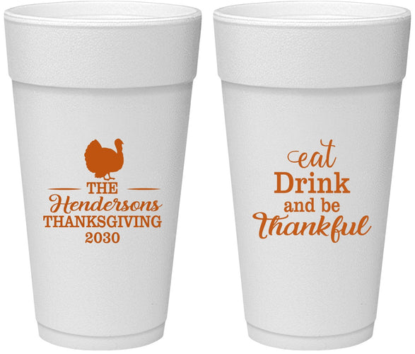 Personalized Thanksgiving 24 oz Foam Cups - Eat Drink Thankful | 260036
